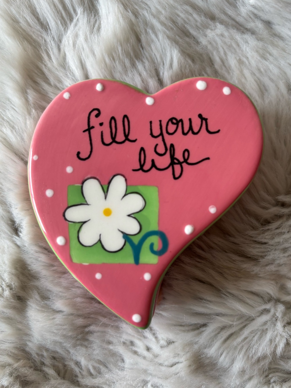 Fill Your Life With Simple Joys Pink Heart Trinket Dish Ceramic with Daisy